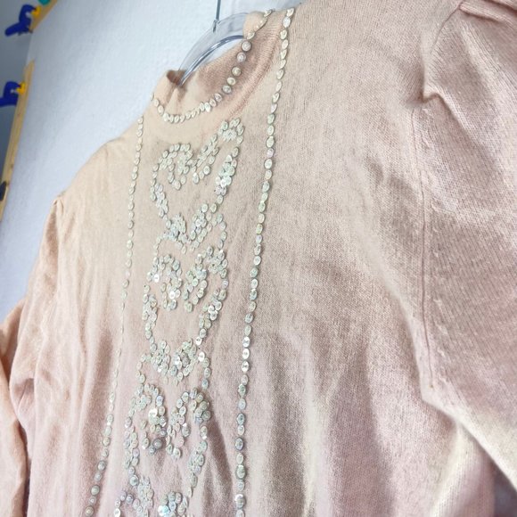 Vintage HORCHOW Womens M Pink Sequined Heart Wool Angora Puff Sleeve Sweater - Picture 2 of 14